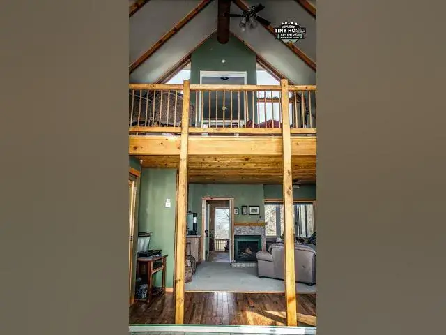 Video thumbnail for Stunning Two-Story Rustic Green Cabin Interior | Wide-Angle Cozy Tour