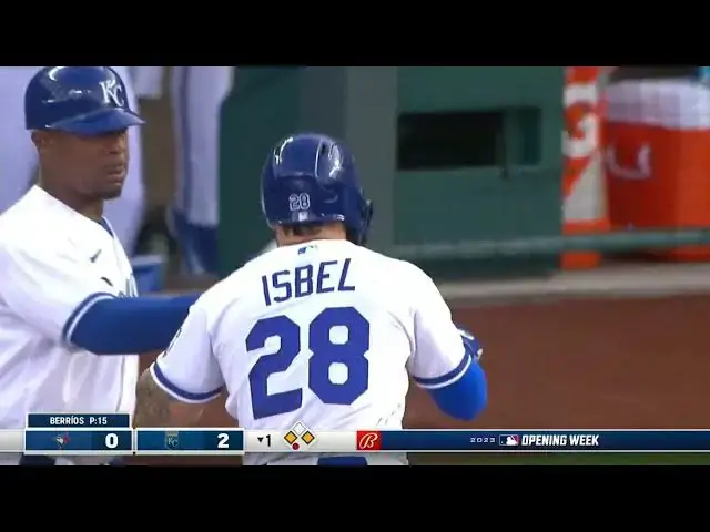 'Video thumbnail for Kyle Isbel CRANKS a RBI Single, Scoring Bobby Witt Jr! | Kansas City Royals | 4/3/2023'