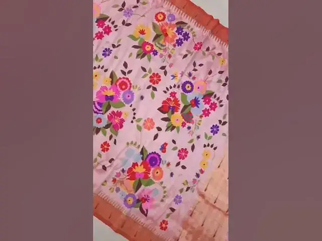 Video thumbnail for Pure handloom paithani saree allover flowral design #purehandlooms #silksaree #wovensarees