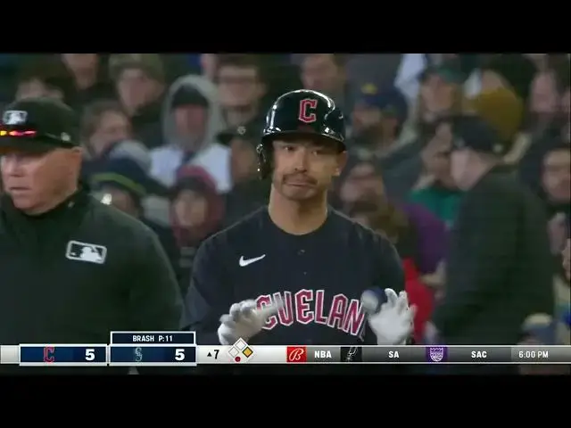 'Video thumbnail for Steven Kwan SMACKS a RBI Single, Scoring Will Brennan! | Cleveland Guardians | 4/2/2023'