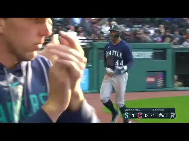 'Video thumbnail for Eugenio Suarez KNOCKS a RBI Single, Scoring Julio Rodriguez! | Seattle Mariners | 4/8/2023'