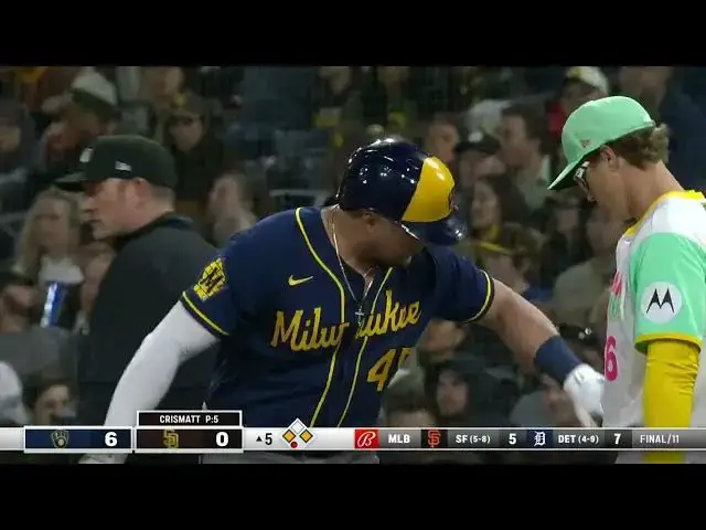 'Video thumbnail for Luke Voit KNOCKS His 2nd RBI Single of Game! | Milwaukee Brewers | 4/14/2023'