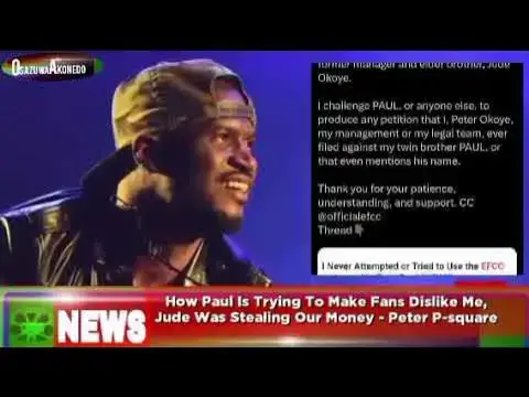 'Video thumbnail for How Paul Is Trying To Make Fans Dislike Me, Jude Was Stealing Our Money - Peter P-square'