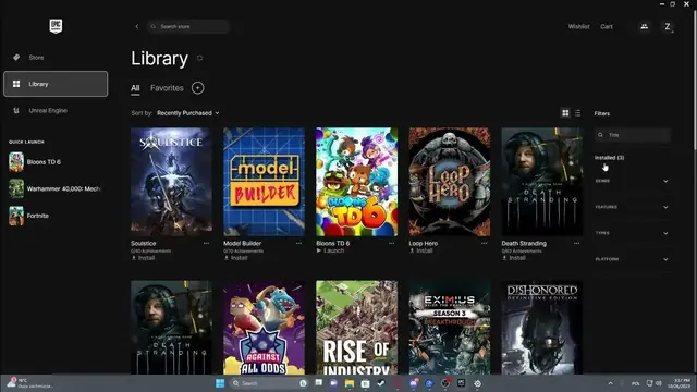 Video thumbnail for How To Filter Library By Installed Games On Epic Games Launcher 2023 / 2024