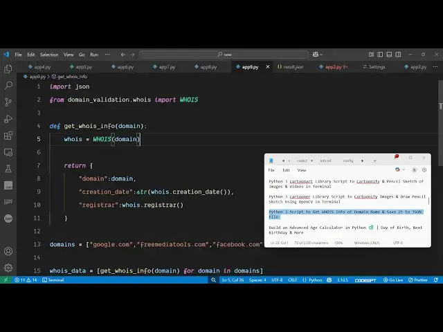 Video thumbnail for Python 3 Script to Get WHOIS Info of Domain Name & Save it to JSON File
