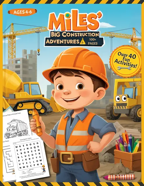 'Video thumbnail for Fun Construction-Themed Activities for Kids Ages 4-6 Mazes, Puzzles, Coloring, and More to Spark Imagination'