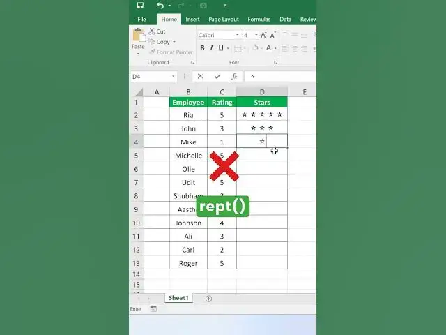 Video thumbnail for STAR⭐ Rating trick in Excel (In 2 steps) #shorts #excel