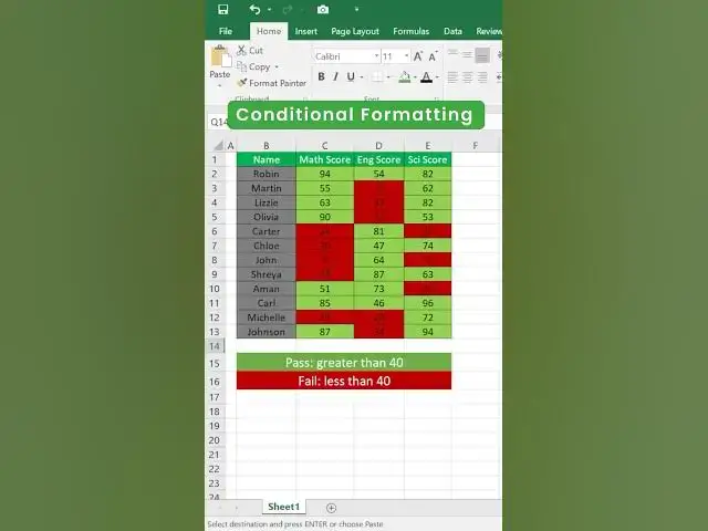 Video thumbnail for Conditional Formatting in Excel | Highlight Marks Pass/Fail #shorts #excel