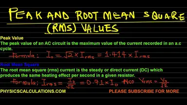 'Video thumbnail for ROOT MEAN SQUARE AND PEAK CURRENT VALUES: DEFINITIONS, FORMULA, AND CALCULATIONS'