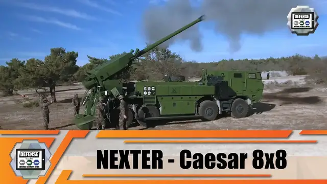 Video thumbnail for 8x8 wheeled self-propelled howitzer 155m CAESAR Nexter Systems truck with artillery systems France