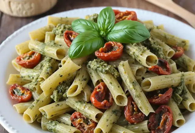 Video thumbnail for Pesto Pasta with Sun-Dried Tomatoes