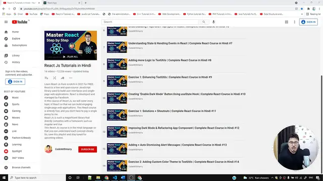 'Video thumbnail for Changing title dynamically & adding favicons to TextUtils _ Complete React Course in Hindi #15'