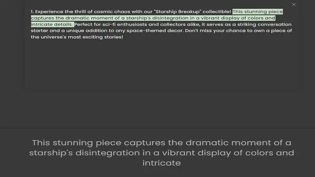 Video thumbnail for 1. Experience the thrill of cosmic chaos with our Starship Breakup collectible! This stunning piece captures the dramatic moment of a starship's disintegration in a vibrant display of colors and intricate details. Perfect for sci-fi enthu