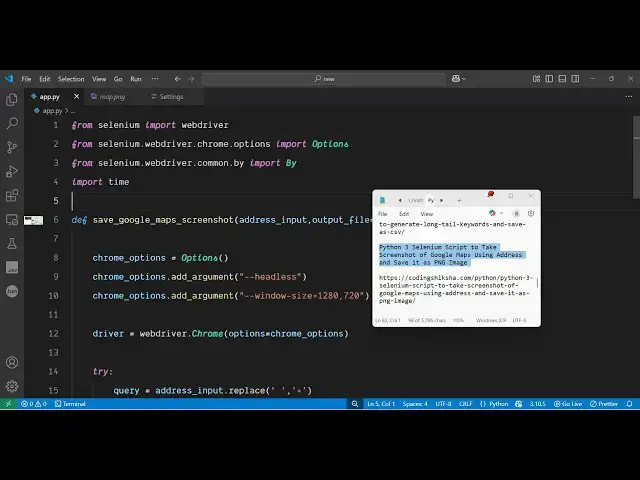 Video thumbnail for Python 3 Selenium Script to Take Screenshot of Google Maps Using Address and Save it as PNG Image