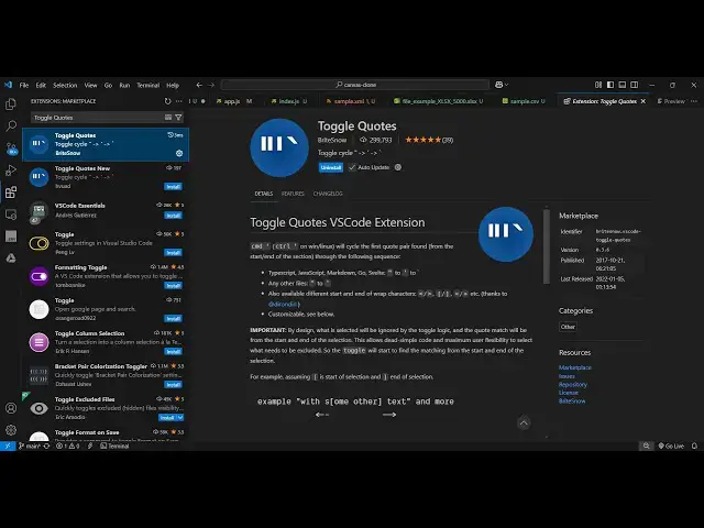 Video thumbnail for Double or Single Instantly Toggle Quotes in VS Code!