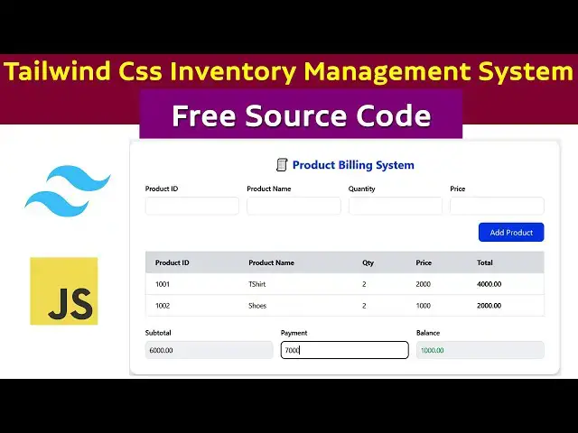 'Video thumbnail for Tailwind Css inventory management system Free source code'