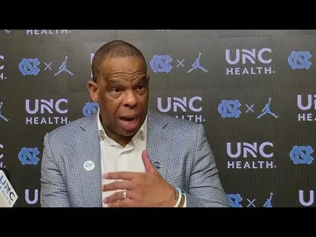 'Video thumbnail for An emotional #UNC coach Hubert Davis after the Tar Heels pull out an OT victory over BC'