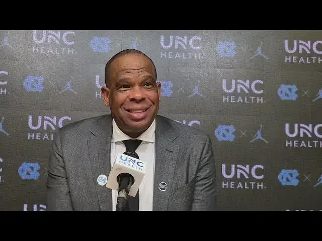 'Video thumbnail for #UNC coach Hubert Davis after opening-game win over Central Arkansas'