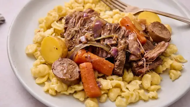 Video thumbnail for German-Style Pot Roast With Beer Gravy Recipe