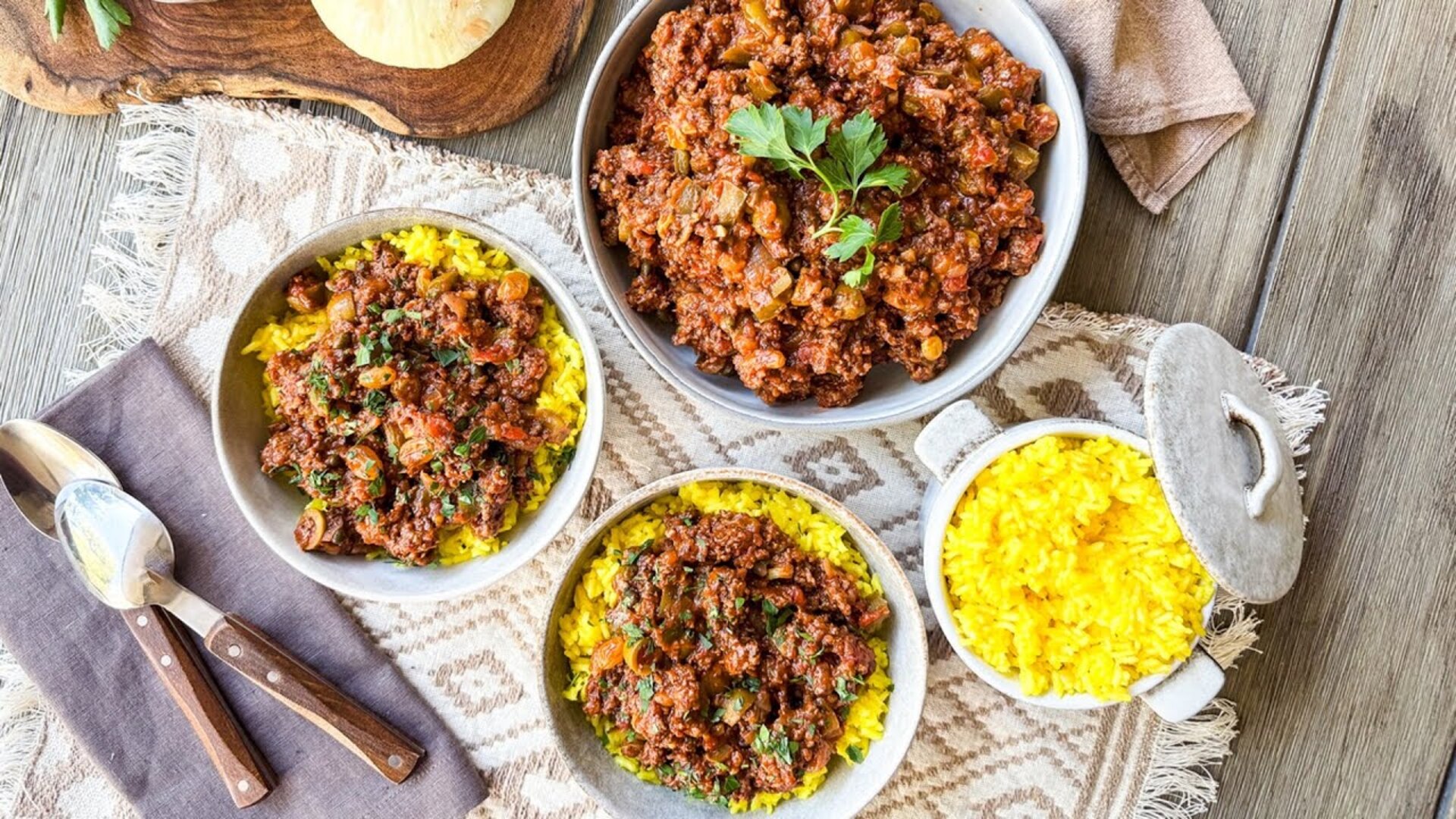 Video thumbnail for Picadillo (Cuban Ground Beef) With Saffron Rice Recipe