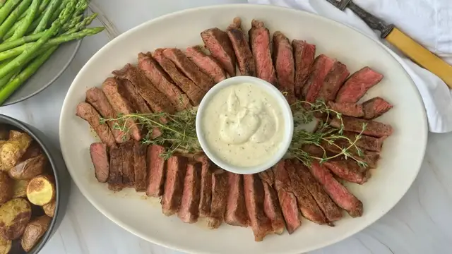 Video thumbnail for Seared Steak And Lemony Whipped Feta Recipe