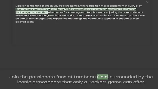 Video thumbnail for Join the passionate fans at Lambeau Field, surrounded by the iconic atmosphere that only a Packers game can offer. Whether you're cheering for a touchdown or enjoying the camaraderie of fellow supporters, each game is a celebration of tea