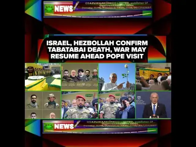 Video thumbnail for Israel, Hezbollah Confirm Tabatabai Death, War May Resume Ahead Pope Visit