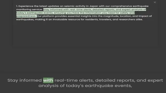 Video thumbnail for monitoring service. Stay informed with real-time alerts, detailed reports, and expert analysis of today's earthquake events, ensuring you have the information you need for safety and preparedness. Our platform provides essential insights