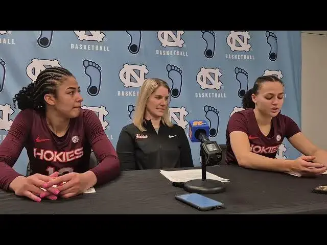 'Video thumbnail for Virginia Tech coach Megan Duffy and players Carys Baker and Mackenzie Nelson after loss at #UNC'