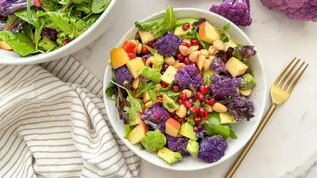 Video thumbnail for Oven-Roasted Purple Cauliflower Salad Recipe