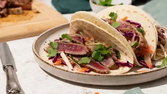 'Video thumbnail for Spicy Tuna Tacos With Ginger Slaw Recipe'