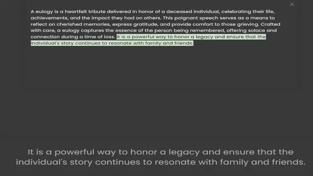 Video thumbnail for achievements, and the impact they had on others. This poignant speech serves as a means to reflect on cherished memories, express gratitude, and provide comfort to those grieving. Crafted with care, a eulogy captures the essence of the pe