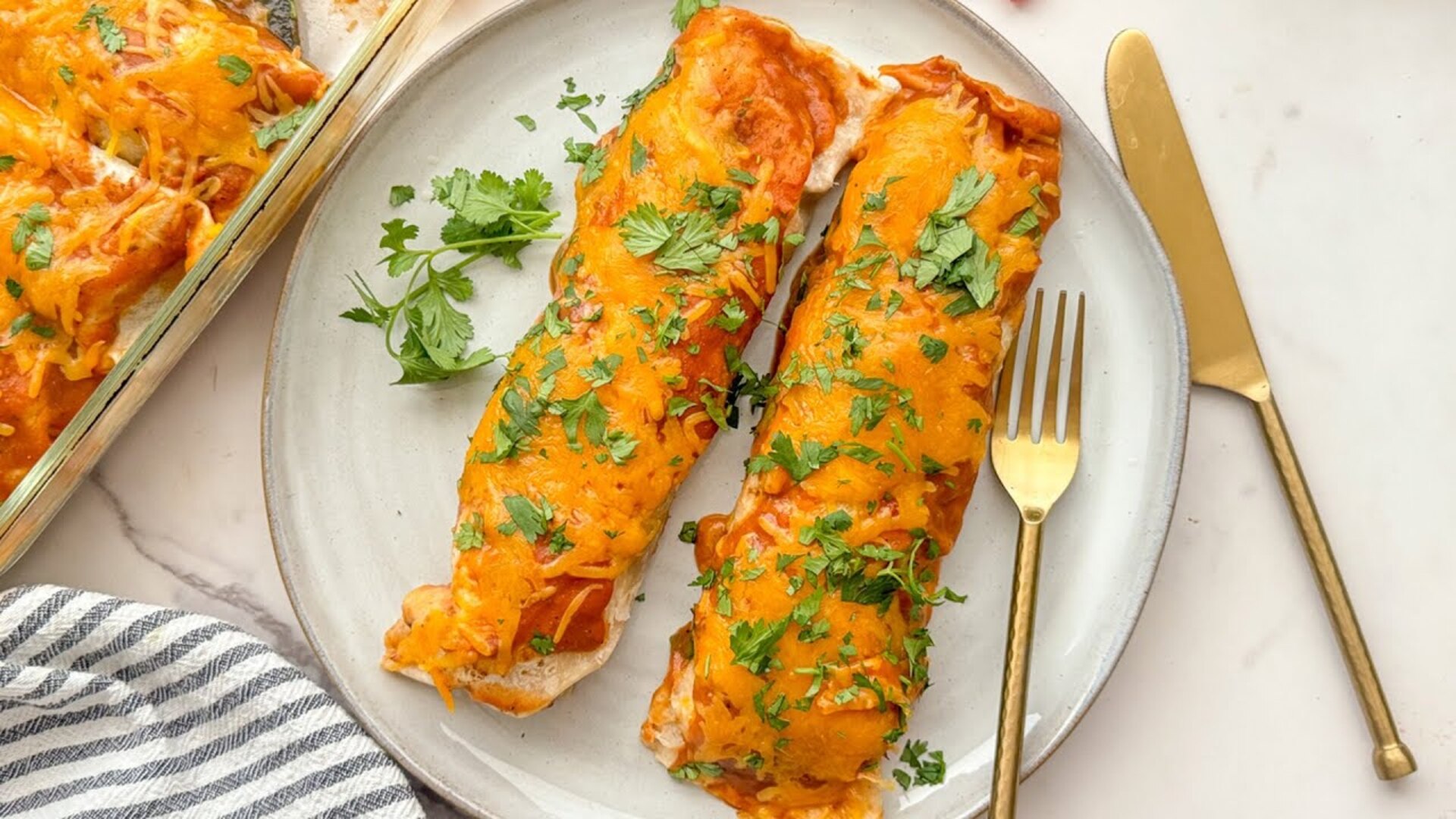 Video thumbnail for Roasted Vegetable And Black Bean Enchiladas Recipe