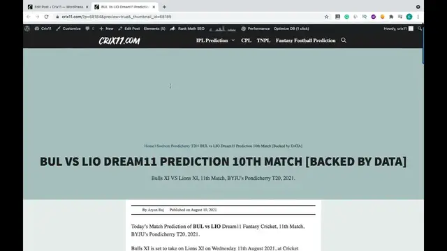 Video thumbnail for BUL VS LIO DREAM11 PREDICTION 10TH MATCH Bulls XI VS Lions XI Dream11 Team