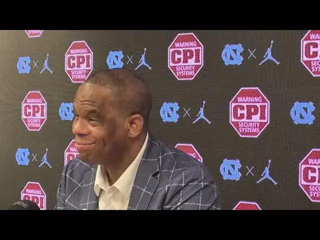 'Video thumbnail for #UNC coach Hubert Davis after the Tar Heels' win over La Salle.'