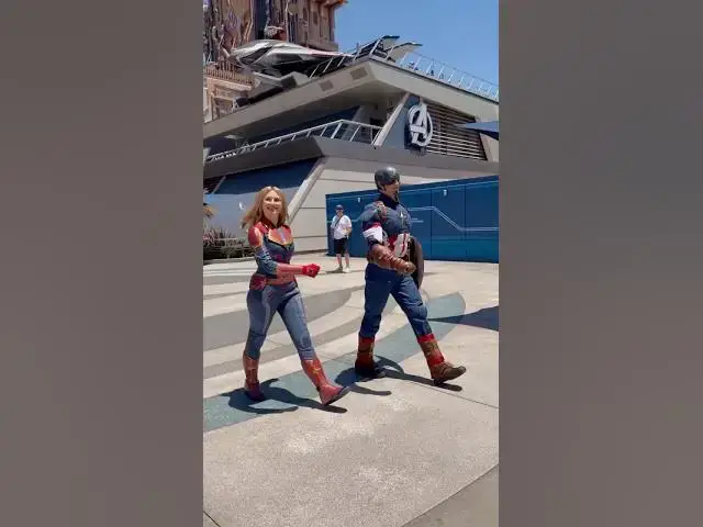 Video thumbnail for Captain Marvel & Captain America in Avengers Campus on the 4th of July