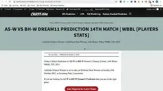 Video thumbnail for AS W vs BH W Dream11 Prediction AS W vs BH W Dream11 Team ASW vs BHW Dream11 14th Match WBBL