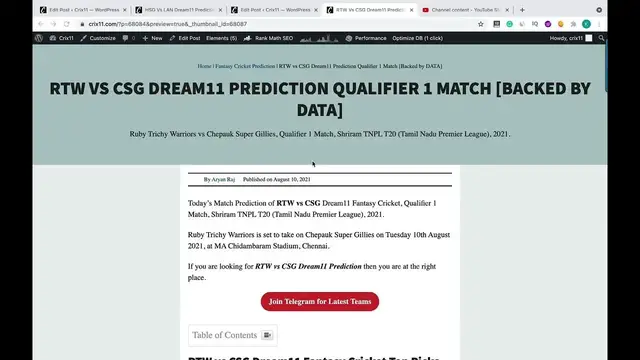 Video thumbnail for RTW VS CSG DREAM11 PREDICTION QUALIFIER 1 MATCH Ruby Trichy Warriors vs Chepauk Super Gillies