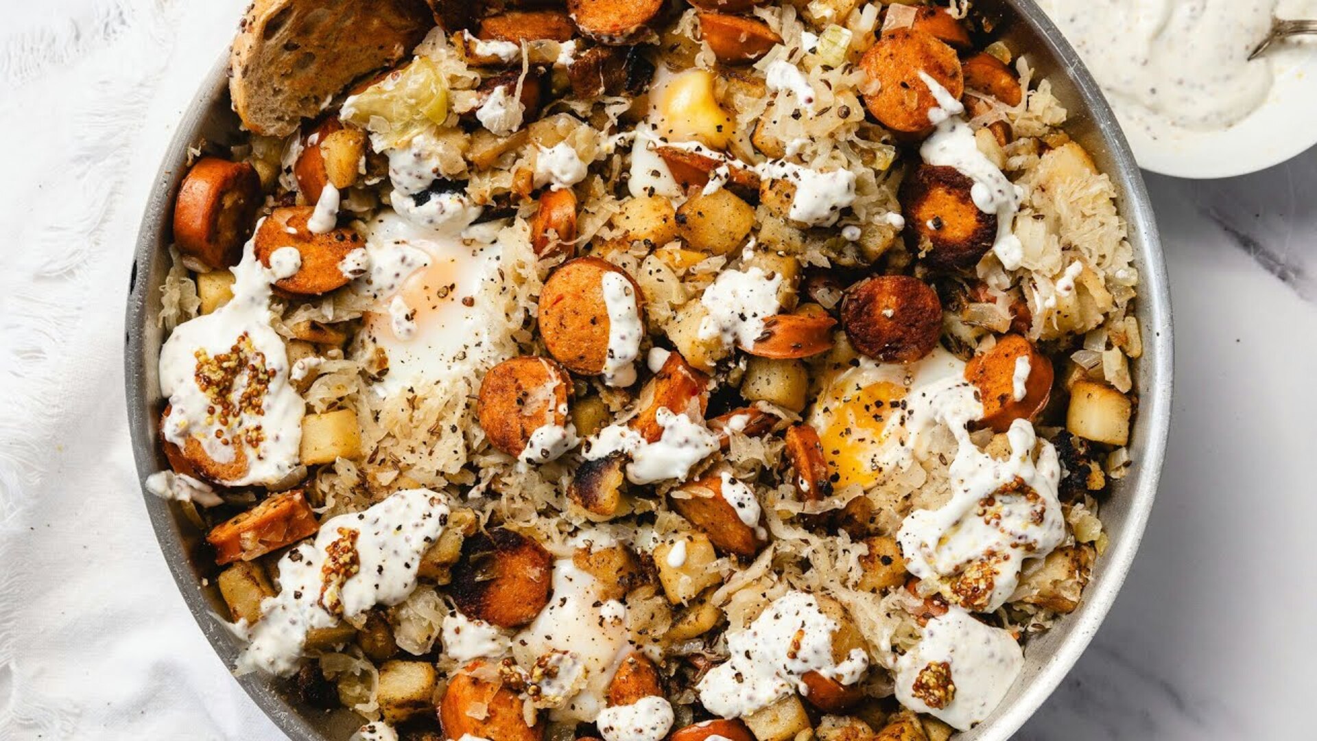 Video thumbnail for Smoked Sausage And Sauerkraut Skillet Recipe