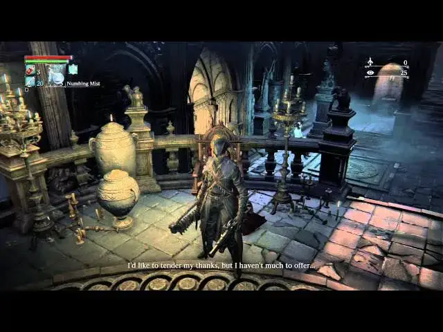 Video thumbnail for Bloodborne - Cathedral Ward: Arianna Oedon Chapel Chat (Blood of Arianna & Curtsy Gesture Acquired)