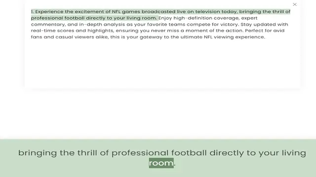 Video thumbnail for professional football directly to your living room. Enjoy high-definition coverage, expert commentary, and in-depth analysis as your favorite teams compete for victory. Stay updated with real-time scores and highlights, ensuring you never