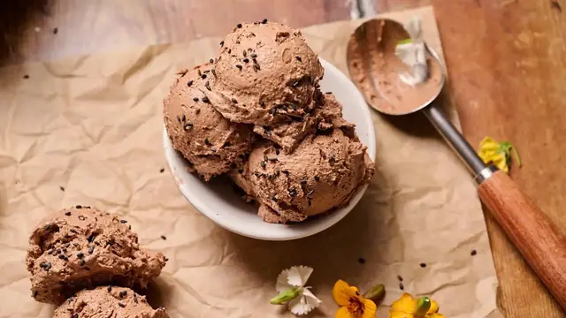 'Video thumbnail for Dark Chocolate-Tahini Cottage Cheese Ice Cream Recipe'