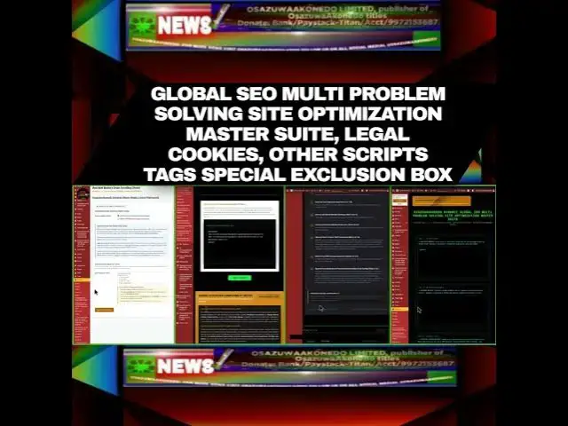 Video thumbnail for Global SEO Multi Problem Solving Site Optimization Master Suite, Legal Cookies, Other Scripts Tag...