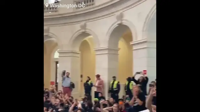 Video thumbnail for Pro-Palestinian protestors inside the US Capitol building in the Rotunda, demanding Israeli ceasefire