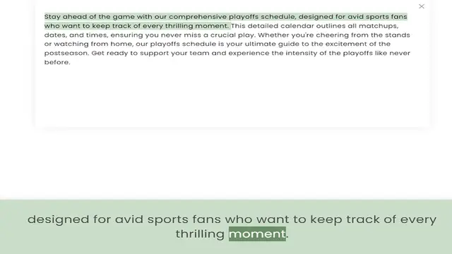 Video thumbnail for who want to keep track of every thrilling moment. This detailed calendar outlines all matchups, dates, and times, ensuring you never miss a crucial play. Whether you're cheering from the stands or watching from home, our playoffs schedule