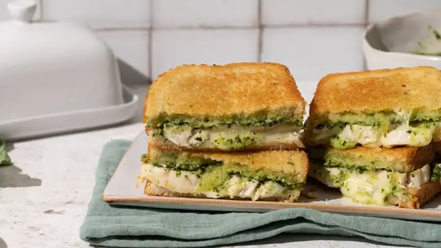 'Video thumbnail for Chicken And Broccoli Pesto Grilled Cheese Sandwich Recipe'