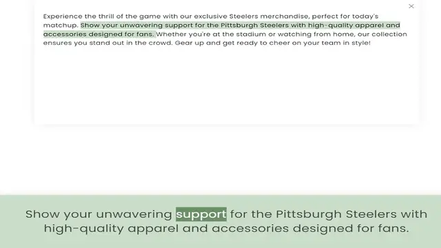Video thumbnail for matchup. Show your unwavering support for the Pittsburgh Steelers with high-quality apparel and accessories designed for fans. Whether you're at the stadium or watching from home, our collection ensures you stand ou