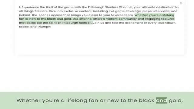 Video thumbnail for all things Steelers. Dive into exclusive content, including live game coverage, player interviews, and behind-the-scenes access that brings you closer to your favorite team. Whether you're a lifelong fan or new to the black and gold, this