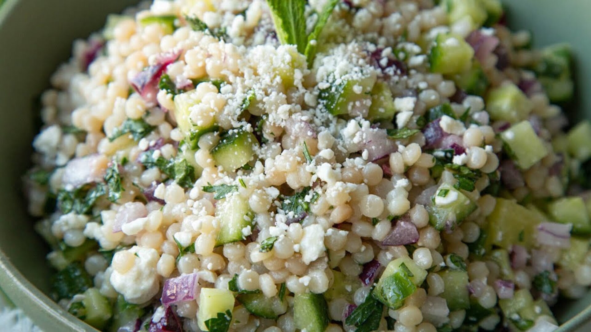 Video thumbnail for Mediterranean-Inspired Israeli Pearl Couscous Recipe