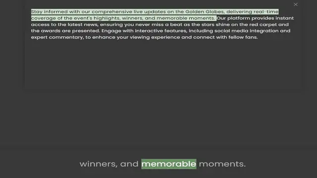 Video thumbnail for coverage of the event's highlights, winners, and memorable moments. Our platform provides instant access to the latest news, ensuring you never miss a beat as the stars shine on the red carpet and the awards are presented. Engage with int